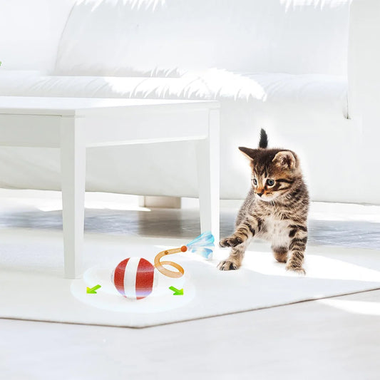 Electric Cat Toy Rechargeable Automatic Pet Exercise Toy with Elastic Mesh Tail Cat Toy Ball for Bored Indoor Adult Cat