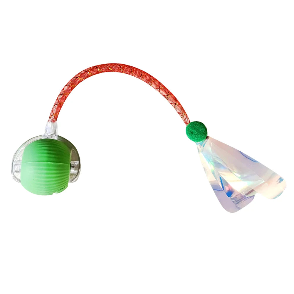 Electric Cat Toy Rechargeable Automatic Pet Exercise Toy with Elastic Mesh Tail Cat Toy Ball for Bored Indoor Adult Cat