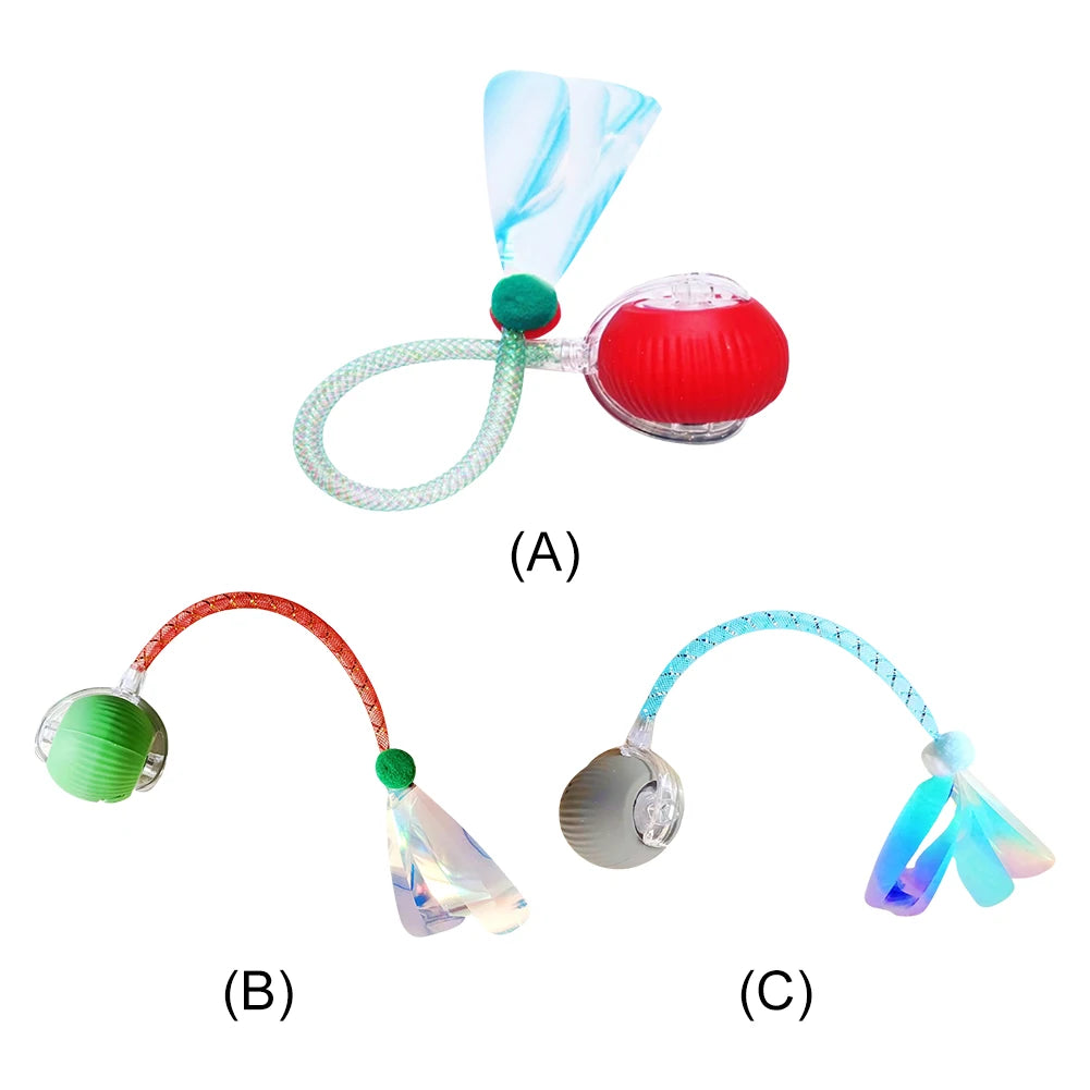 Electric Cat Toy Rechargeable Automatic Pet Exercise Toy with Elastic Mesh Tail Cat Toy Ball for Bored Indoor Adult Cat