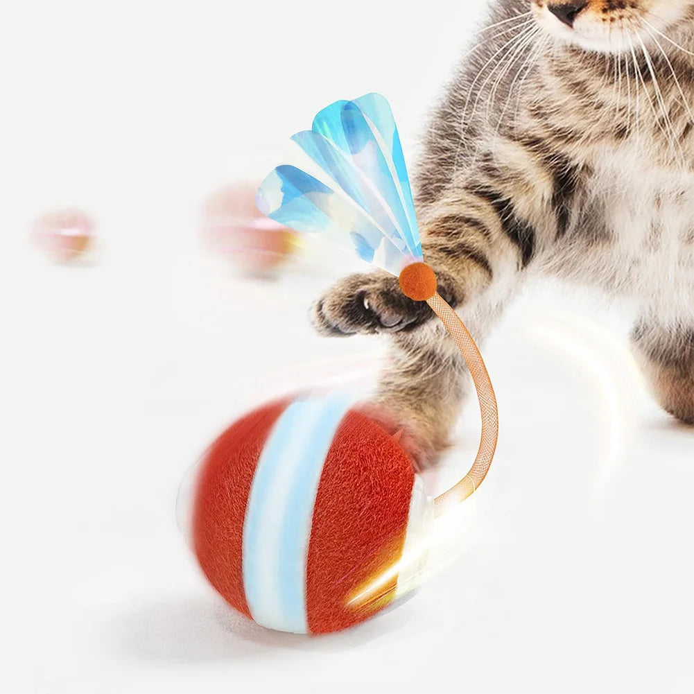 Electric Cat Toy Rechargeable Automatic Pet Exercise Toy with Elastic Mesh Tail Cat Toy Ball for Bored Indoor Adult Cat