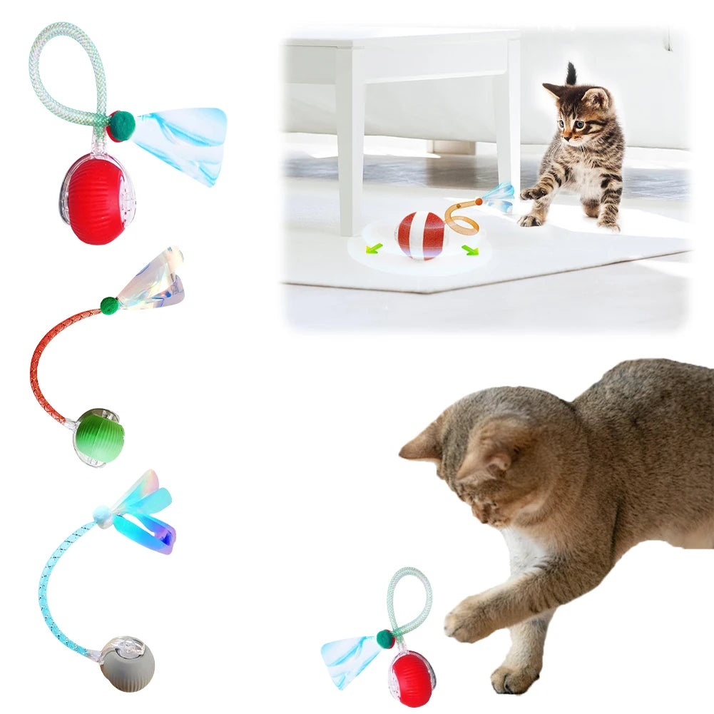 Electric Cat Toy Rechargeable Automatic Pet Exercise Toy with Elastic Mesh Tail Cat Toy Ball for Bored Indoor Adult Cat